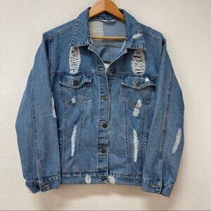 Highway Jeans Distressed Denim Jean Jacket Sz Large